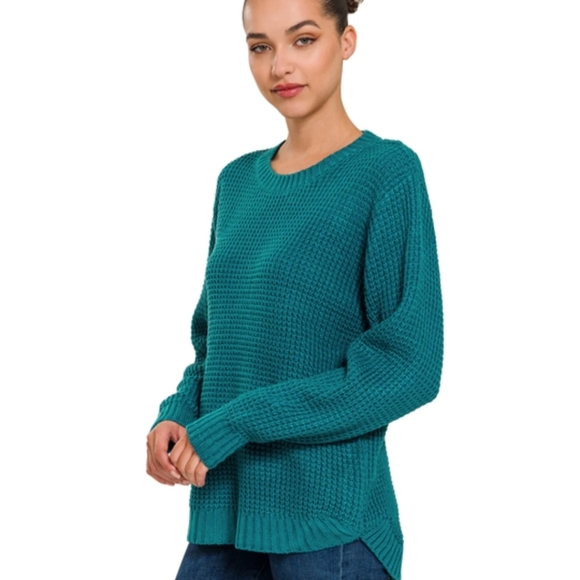 Gorgeous Teal Waffle Knit Sweater Size Med - Picture 1 of 4